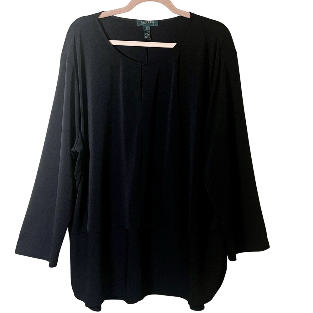 Lauren Ralph Lauren Black Tiered Top 3X Long Sleeve Minimalist Office Casual